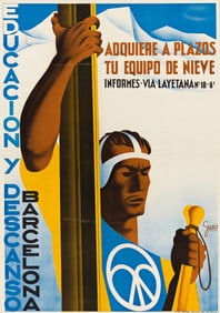 GURRIS (DATES UNKNOWN). EDUCACION Y DESCANSO BARCELONA. Circa 1945. 28x20 inches, 71x50¾ cm.