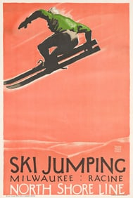 WILLARD FREDERICK ELMES (1900-1956). SKI JUMPING / NORTH SHORE LINE. 1928. 41½x27¾ inches,