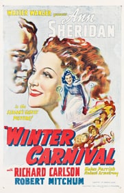 DESIGNER UNKNOWN. "WINTER CARNIVAL"/ ANN SHERIDAN. 1939. 42x27 inches, 106¾x68½ cm.