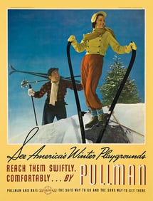DESIGNER UNKNOWN. PULLMAN / SEE AMERICA'S WINTER PLAYGROUNDS. 1938. 27½x20¾ inches,