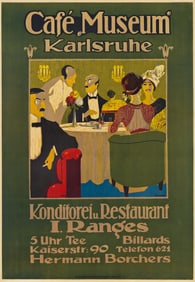 OTTO KURZ (1908-1975). CAFÉ "MUSEUM" / KARLSRUHE. Circa 1910. 40½x20½ inches,