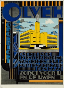 JAN WILS (1891-1972). OLVEH / OPGERICHT. Metal sign. Circa 1932. 22½x16½ inches, 57¼