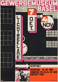 KARL (CHARLES) HINDENLANG (1894-1960). LICHTREKLAME / GEWEBERBEMUSEUM BASEL. 1928. 50¼x35½