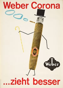 VARIOUS ARTISTS. [SWISS CIGARS / CIGARETTES]. Group of 8 posters. Circa 1940s-50s. Each