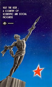 VARIOUS ARTISTS. [USSR / SPACE TRAVEL / INTOURIST]. Two posters. 1960s. 39¼x23½ inches,