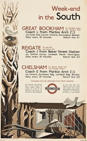 JOHN MANSBRIDGE (1901-1981). WEEK - END IN THE SOUTH / LONDON TRANSPORT. 1935. 40x25 inches,