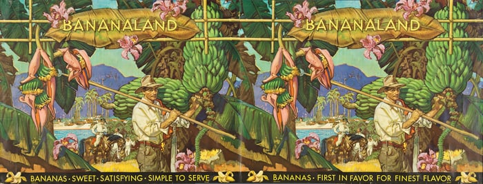 DEAN CORNWELL (1892-1960). BANANALAND. Two duplicate, attached posters. Circa 1935. 40¼x106