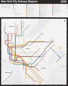 MASSIMO VIGNELLI (1931-2014). NEW YORK CITY SUBWAY DIAGRAM. 2008. 44½x35¾ inches, 113x91