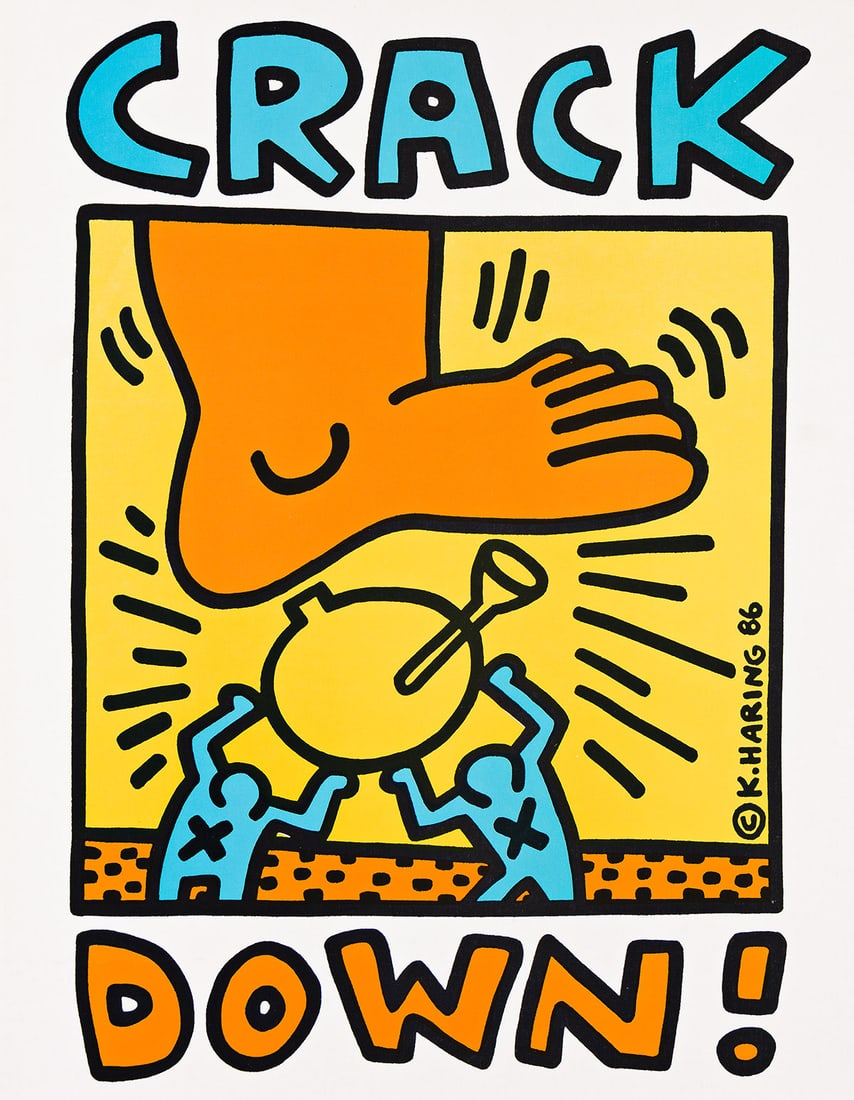 KEITH HARING (1958-1990). CRACK DOWN! 1986. 22x17 inches, 56x43¼ cm. (1 of 1)