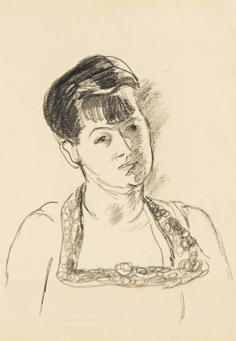 GEORGE BELLOWS (1882 - 1925) Portrait of Elsie Speicher.: GEORGE BELLOWS (1882 - 1925) Portrait of Elsie Speicher. Charcoal on paper, circa 1921. 176x151 mm; 6⅞x6 inches. Provenance D. Ives, Woodstock, New York (inscription verso). Private collection,