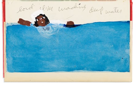 (ART.) Sister Gertrude Morgan. Her original painting and inscription in a copy of the book "God's