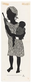 (BLACK PANTHERS.) Emory Douglas. Untitled print of a mother with rifle slung over her shoulder.