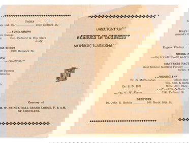 (BUSINESS--DIRECTORIES.) Directory of Negroes in Business, Monroe, Louisiana.