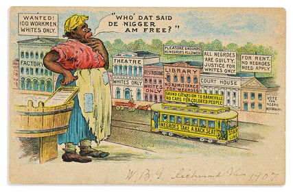 (CIVIL RIGHTS.) Postcard satirizing the segregated condition of the South after Reconstruction.