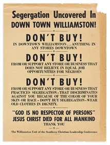(CIVIL RIGHTS.) Segergation [Segregation] Uncovered in Down Town Williamstown! Don't Buy!