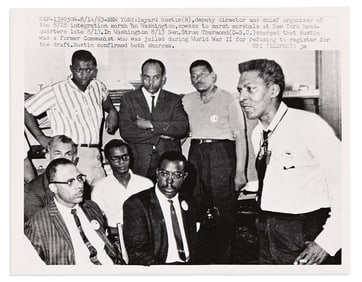 (CIVIL RIGHTS.) Three photographs of Bayard Rustin while organizing the March on Washington.