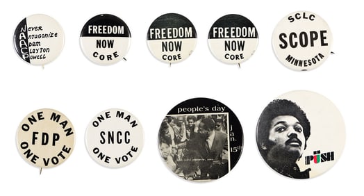 (CIVIL RIGHTS.) Group of 9 civil rights buttons.