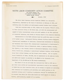 (CIVIL RIGHTS.) Press release and policy statement of the Watts Labor Community Action Committee.