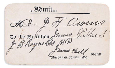 (CRIME.) Admission ticket issued to witness the execution of a Missouri man convicted of murder.