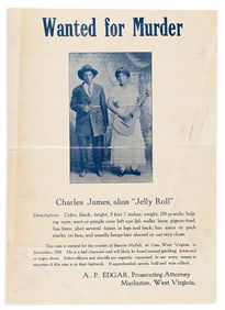 (CRIME.) Wanted for Murder: Charles James, alias "Jelly Roll."