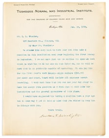(EDUCATION.) Booker T. Washington. Group of letters regarding the employment of a young instructor