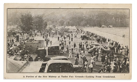 (ENTERTAINMENT.) Postcard showing "A Portion of the New Midway at Tasley Fair Grounds--Looking from