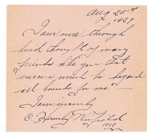 (ENTERTAINMENT--DANCE.) Note signed by the influential modern dancer Hemsley Winfield.