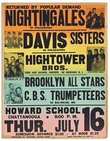 (ENTERTAINMENT--MUSIC.) "Returned by Popular Demand" poster with gospel acts Nightingales, Davis
