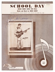 (ENTERTAINMENT--MUSIC.) Chuck Berry. Signed sheet music for "School Day (Ring! Ring! Goes the