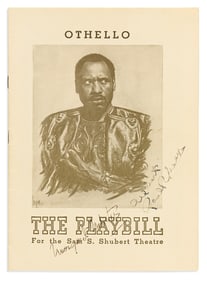 (ENTERTAINMENT--THEATER.) Playbill for a performance of Othello signed by its star, Paul Robeson.