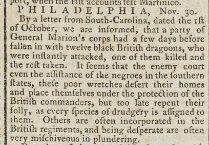 (MILITARY--AMERICAN REVOLUTION.) Newspaper notice of British troops who had been granted freedom in