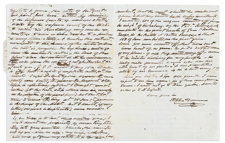 (MILITARY--CIVIL WAR.) Letter by mega-slaveowner Stephen Duncan describing extensive Black