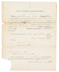 (MILITARY--CIVIL WAR.) Deed of manumission for Maryland Civil War soldier Leonidas Gray, who died