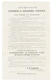 (MILITARY--CIVIL WAR.) Lawyer's circular promising to secure post-war compensation for "loyal owners