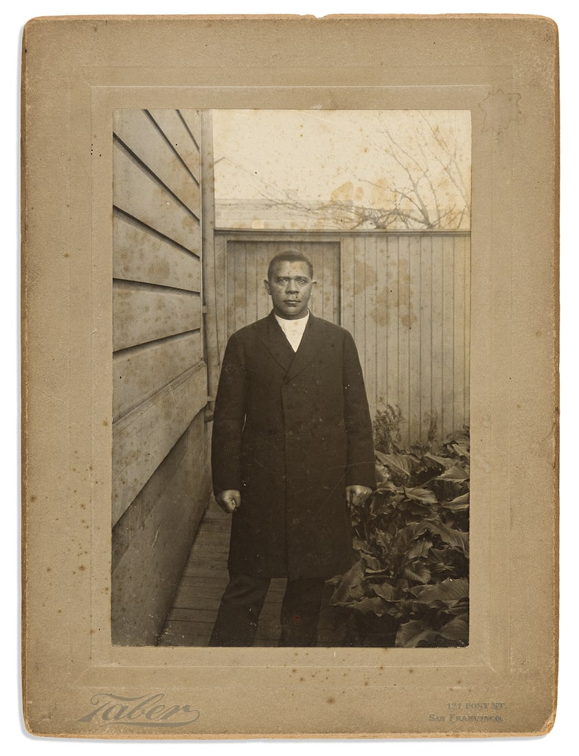 (PHOTOGRAPHY.) Pair of photographs of Booker T. Washington from a visit to California. (1 of 2)