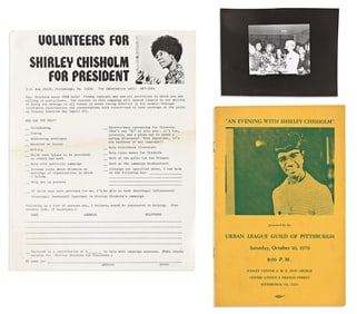 (POLITICS.) Group of Shirley Chisholm ephemera, including an event program and local campaign
