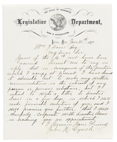 (RECONSTRUCTION.) John Roy Lynch. Letter to an office-seeker while awaiting the start of his first
