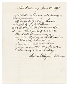 (RELIGION.) Thomas W. Stringer. Letter by the noted Mississippi A.M.E. minister and founder of the