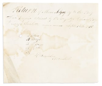 (SLAVE TRADE.) Summary of slaves rescued by a British ship in the West African Squadron.