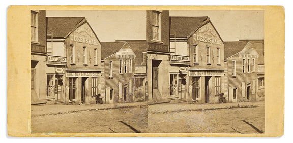 (SLAVERY.) [George N. Barnard, photographer.] Stereoview of an Atlanta slave market.