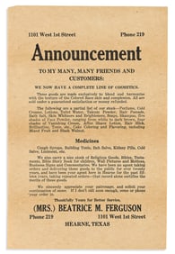 (WOMEN'S HISTORY--BEAUTY.) Beatrice M. Ferguson. Announcement to My Many, Many Friends and