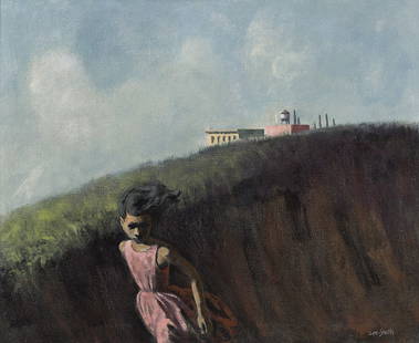 HUGHIE LEE-SMITH (1915 - 1999) Girl Fleeing.: HUGHIE LEE-SMITH (1915 - 1999) Girl Fleeing. Oil on linen canvas, 1959. 660x813 mm; 26x32 inches. Signed, lower right. Provenance Founders Society, Detroit Institute of Arts Rental Gallery, Detroit, 1