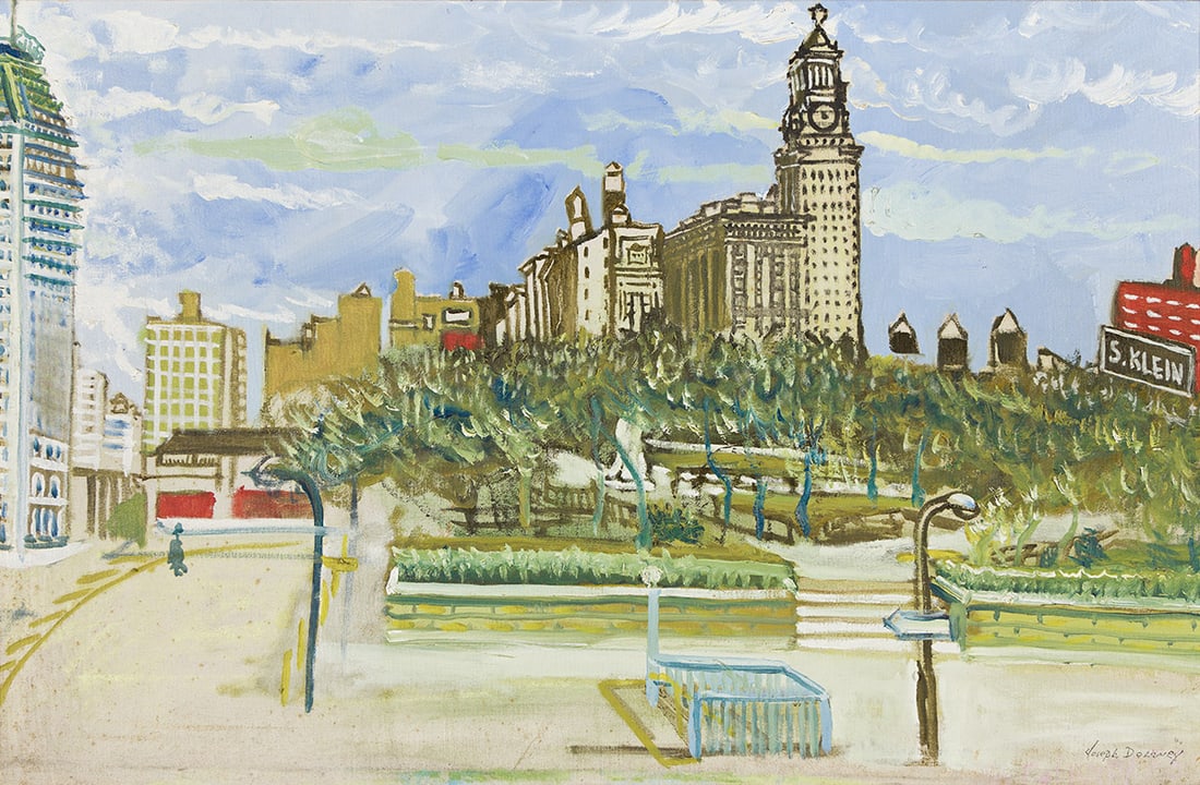 JOSEPH DELANEY (1904 - 1991) Union Square.: JOSEPH DELANEY (1904 - 1991) Union Square. Oil on canvas, 1975. 558x864 mm; 22x34 inches. Signed in pencil, lower right. Provenance The estate of the artist. Private collection. Exhibited