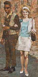 RAYMOND HOWELL (1927 - 2002) Untitled (Couple).: RAYMOND HOWELL (1927 - 2002) Untitled (Couple). Oil on cotton canvas, 1978. 1219x610 mm; 48x24 inches. Signed and dated, lower left. Provenance Private collection, Texas.
