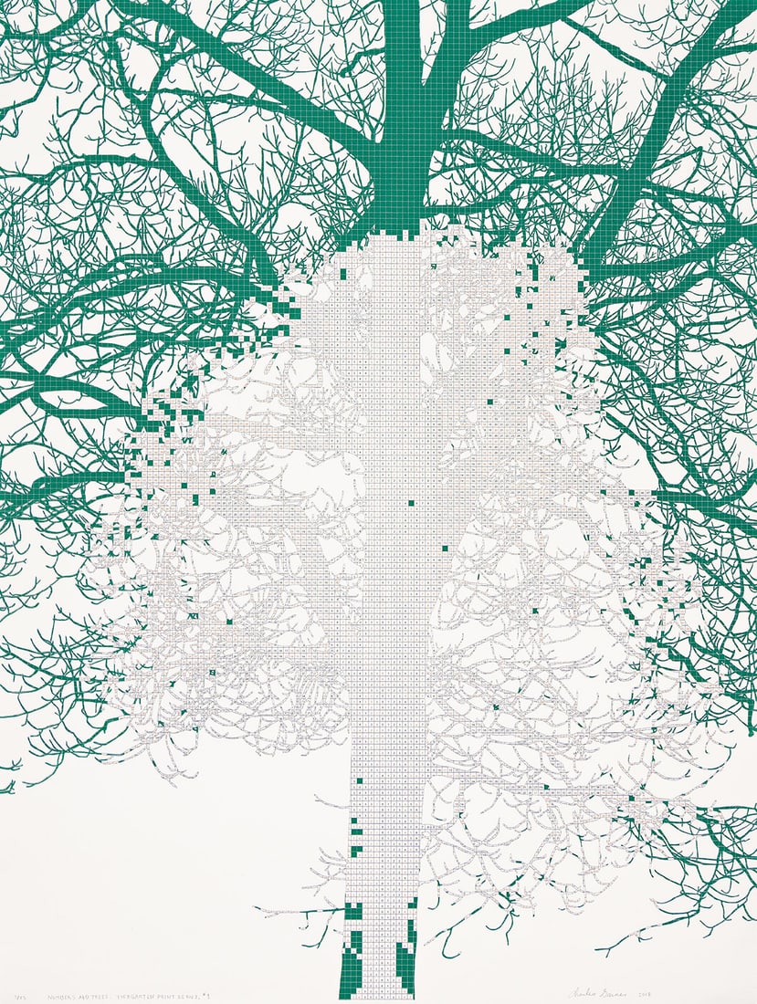 CHARLES GAINES (1944 - ) Number and Trees: Tiergarten Print Series #1.: CHARLES GAINES (1944 - ) Number and Trees: Tiergarten Print Series #1. Color screenprint on BFK Rives paper, 2018. 987x743 mm; 38⅞x29¼ inches, full margins. Signed, titled, dated and number