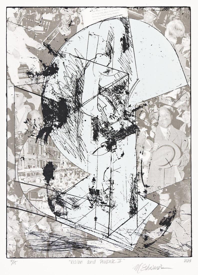 MELVIN EDWARDS (1937 - ) Vision and Purpose II.: MELVIN EDWARDS (1937 - ) Vision and Purpose II. Color screenprint and digital print, 2023. 612x453 mm; 24x17⅞ inches, full margins. Signed, titled, dated and numbered 7/15 in pencil, lower margi