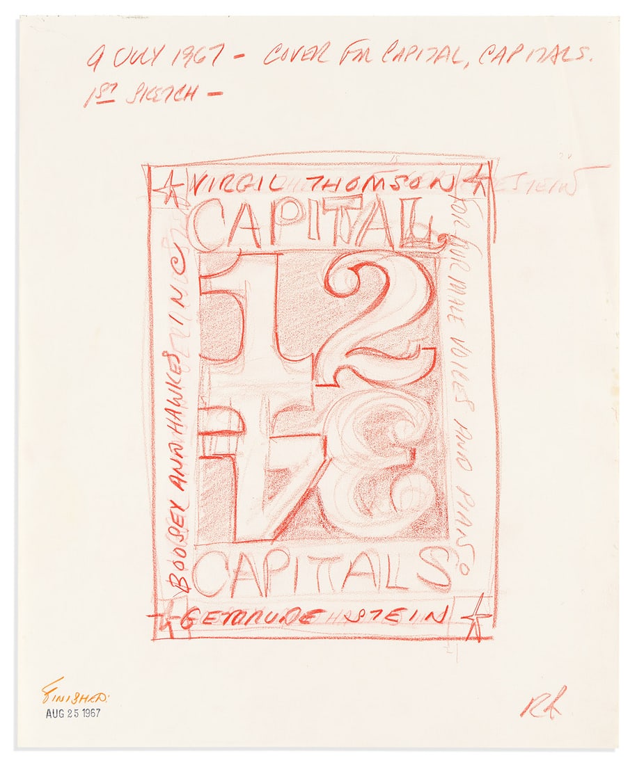 INDIANA, ROBERT. Colored pencil drawing Signed, "RI," sketched design for cover of Boosey & Hawkes (1 of 1)