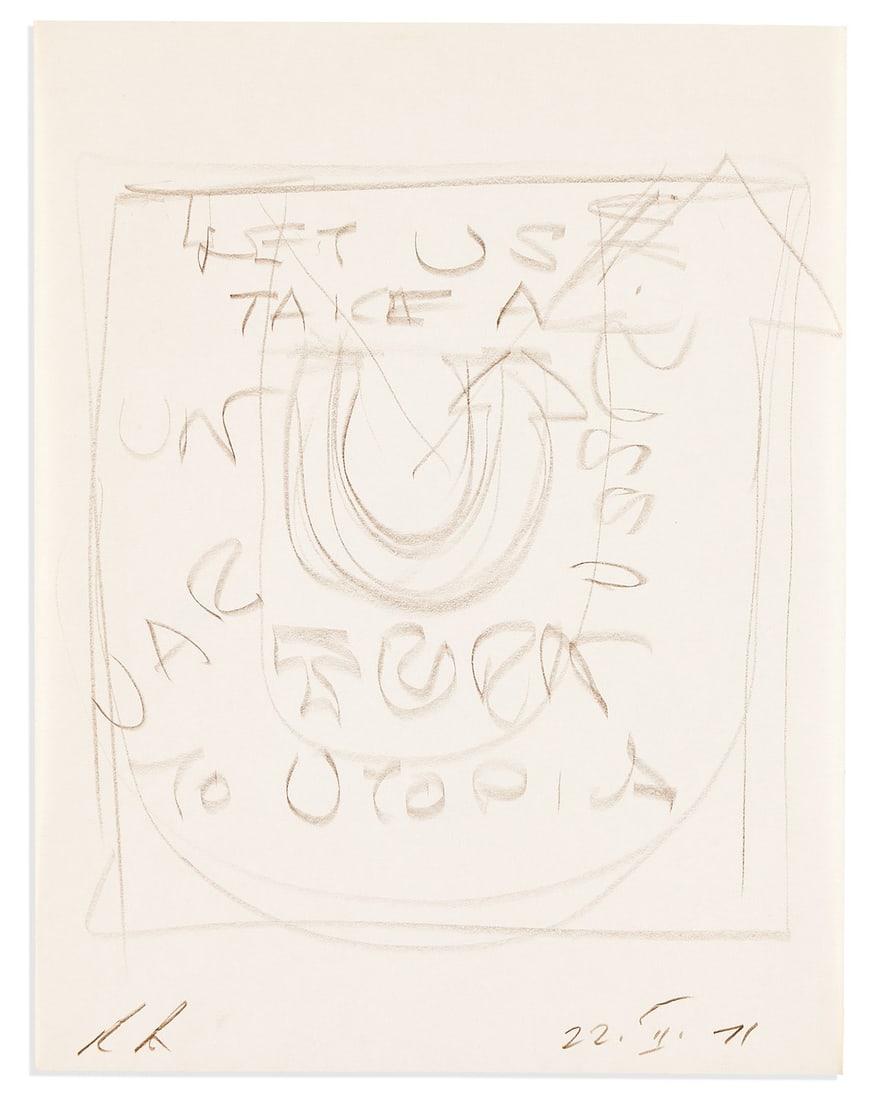 INDIANA, ROBERT. Group of 4 colored pencil drawings dated and Signed, "RI," (1 of 4)