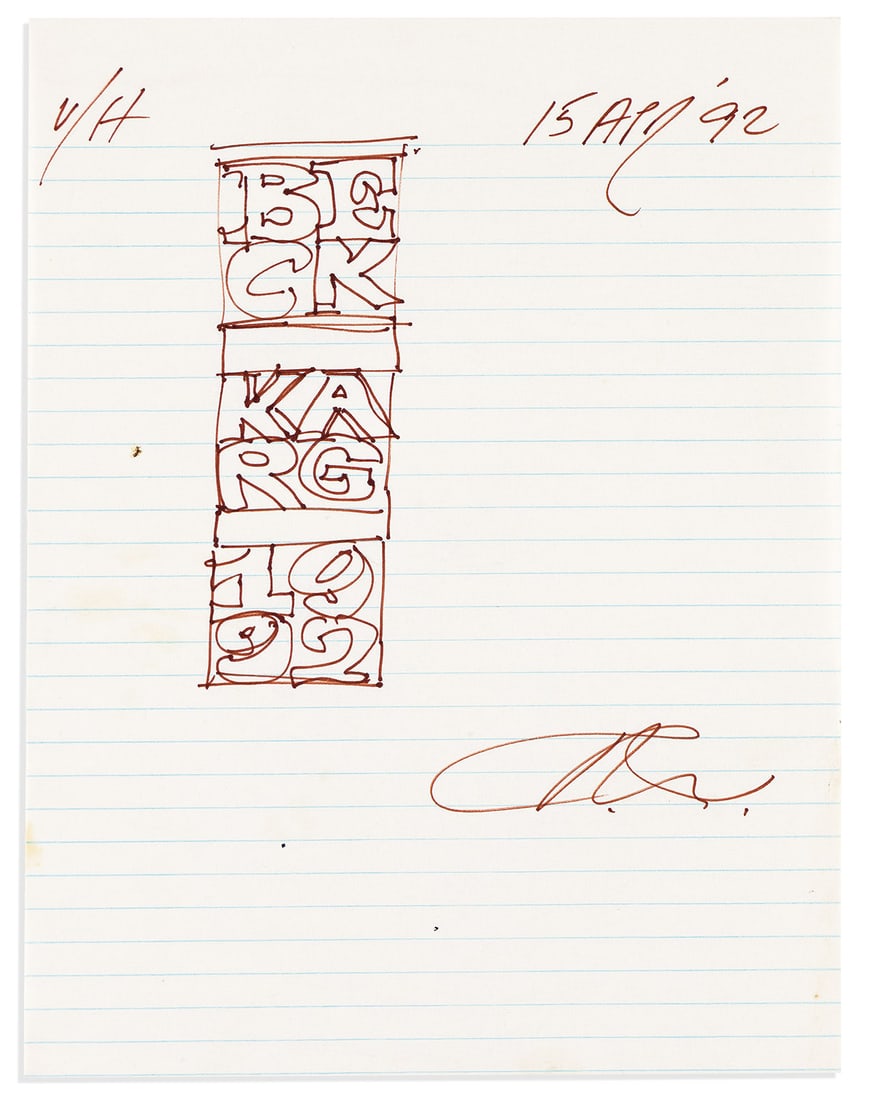 INDIANA, ROBERT. Group of 5 ink, or graphite and ink, drawings Signed, "RI," (1 of 5)