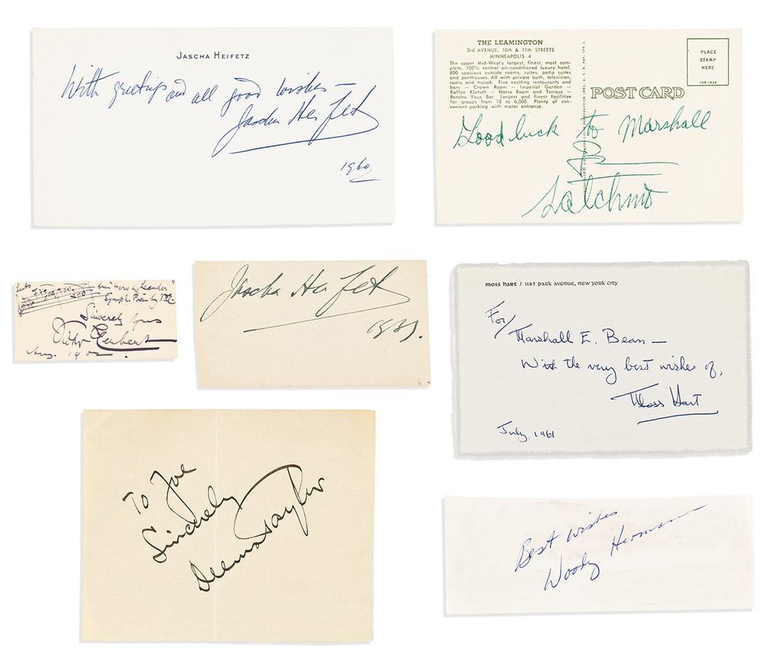 (MUSICIANS.) Group of 11 items Signed, or Signed and Inscribed. (1 of 2)